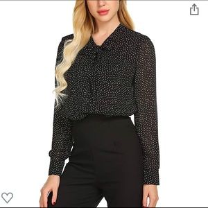Black & White Polka Dot Tie Neck Chiffon Blouse